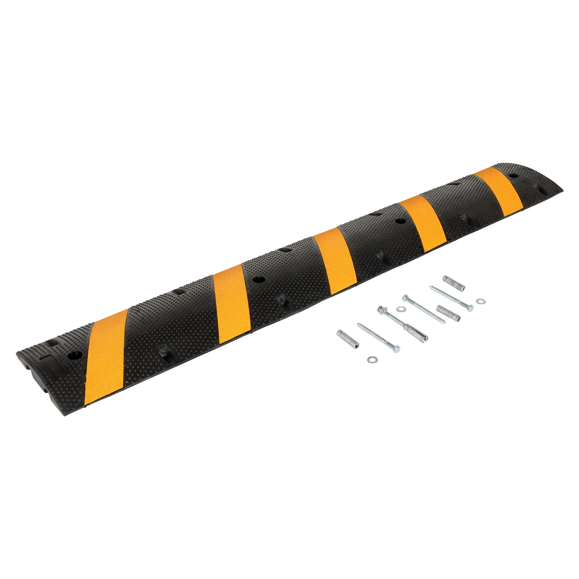 Vestil Rubber Speed Bump - 72in. Length, 1.75in. Height, Reflective Stripes, Includes Concrete Hardware, Model# SBRY-72-C